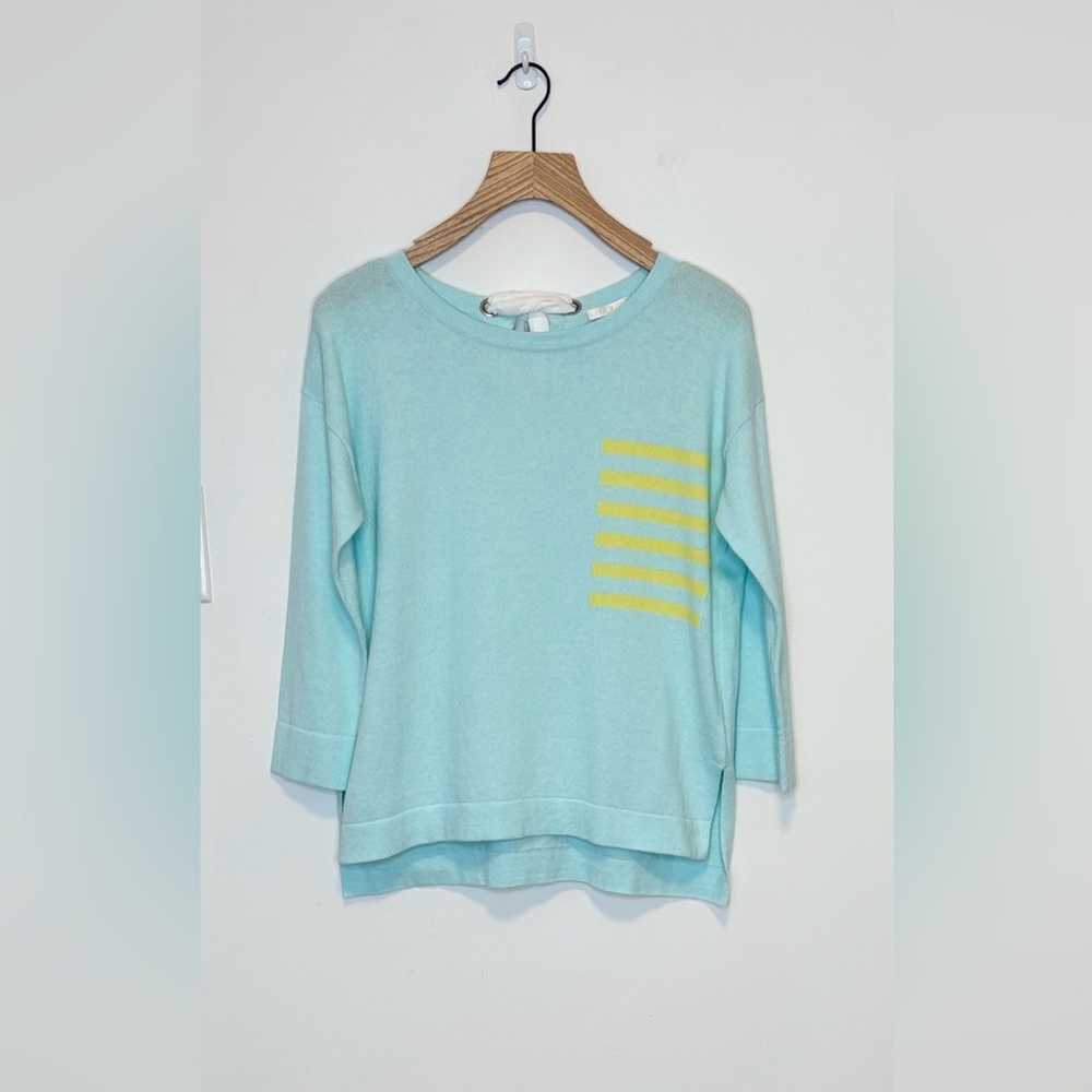 Lisa Todd cotton & cashmere crew neck sweater with tie neck in back , sz : small